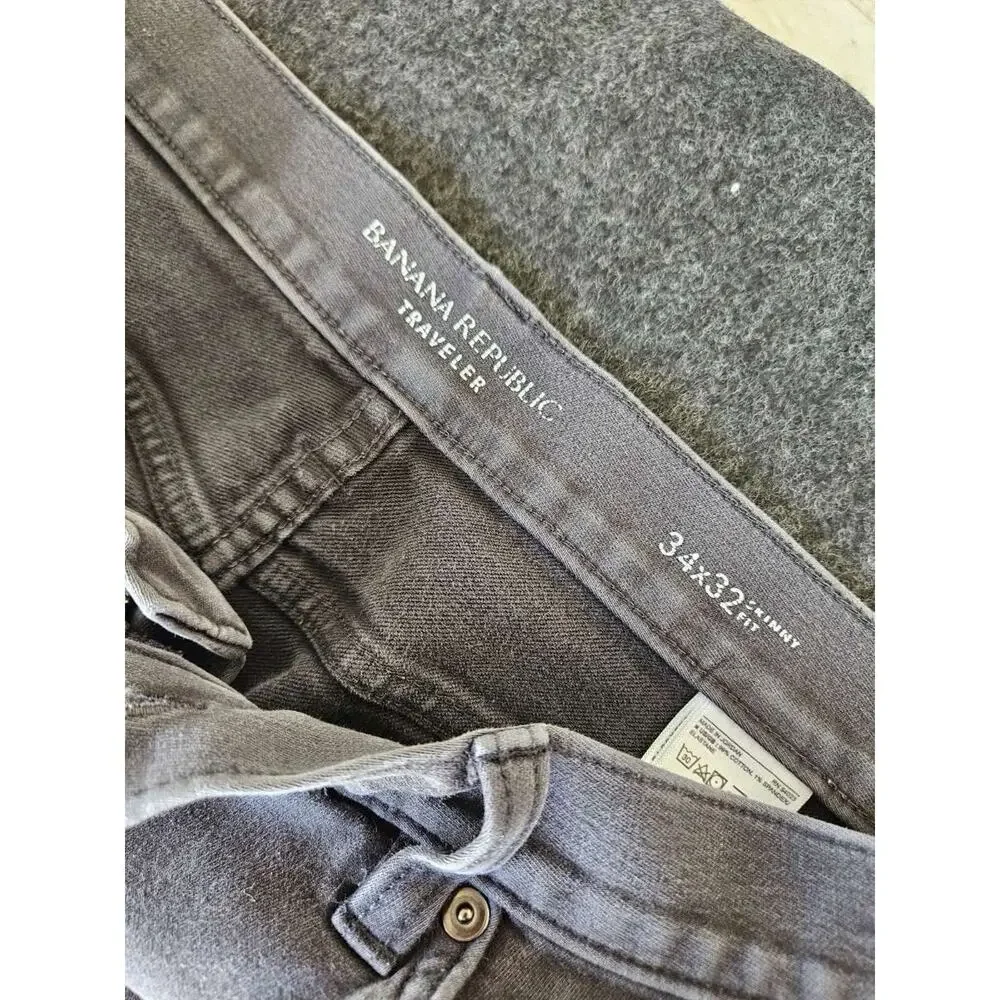 Banana Republic Traveler Jeans 34x32 Gray Skinny Fit Stretch Denim Pants Men